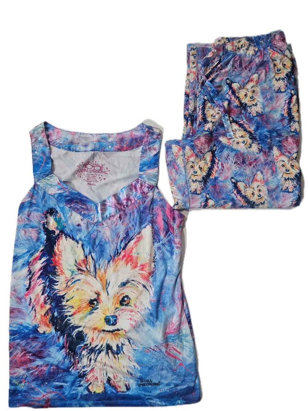 Leoma Lovegrove Pajama Set Womens S Multicolor Cami Sleep Pants Yorkie‎ Graphic